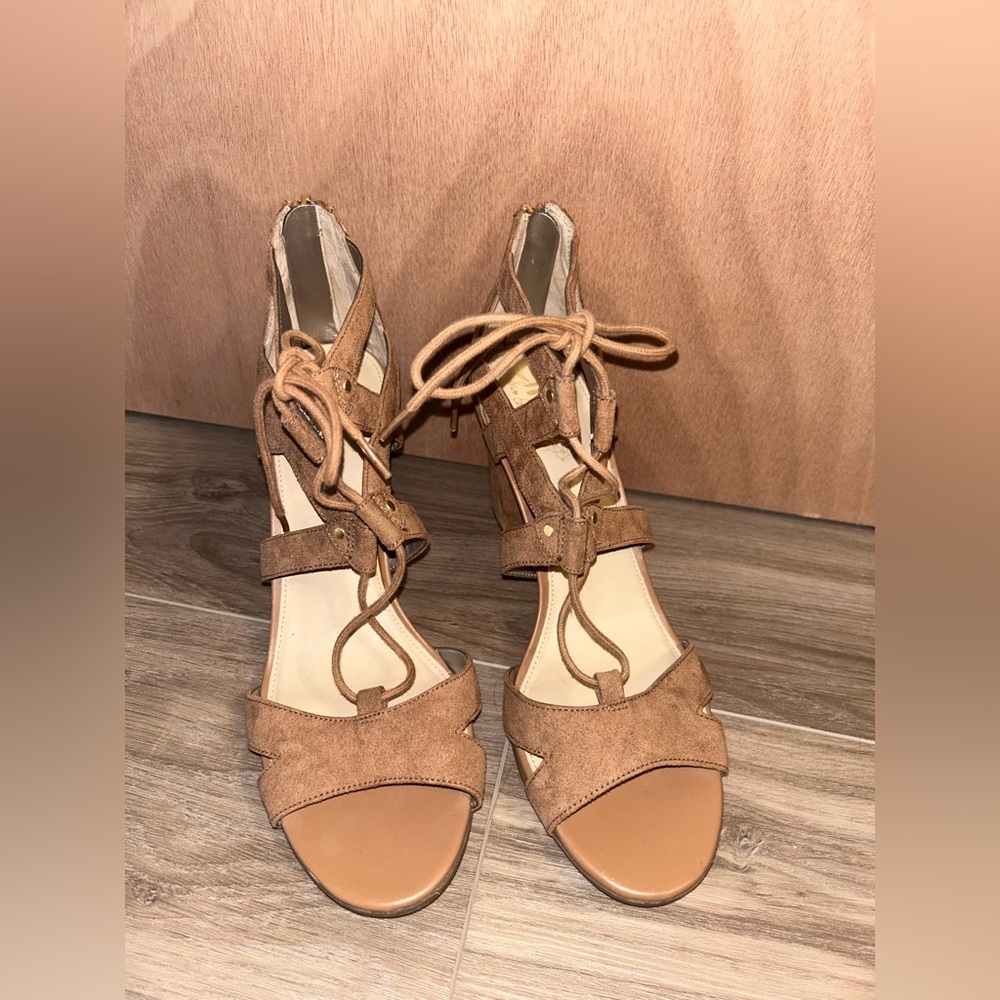Circus Sam Edelman Brown Emilia Lace Up Block Heel Vegan Suede Size 8 - Picture 2 of 8